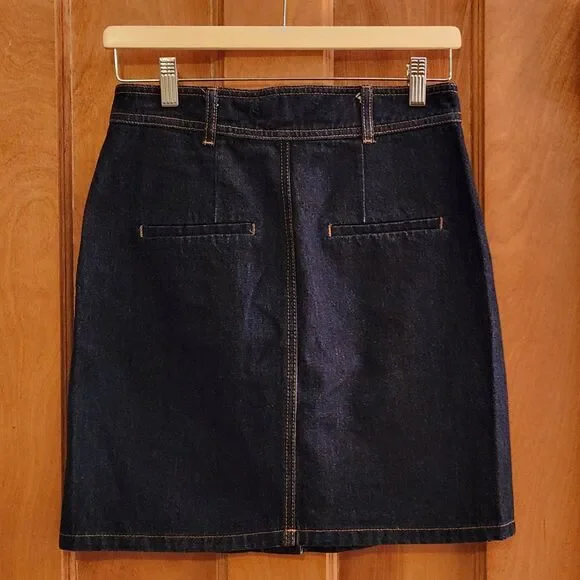 Maje Button-Front Denim Mini Skirt, French Girl Style, Dark Wash, Sz FR 38/US 6 - Picture 3 of 13